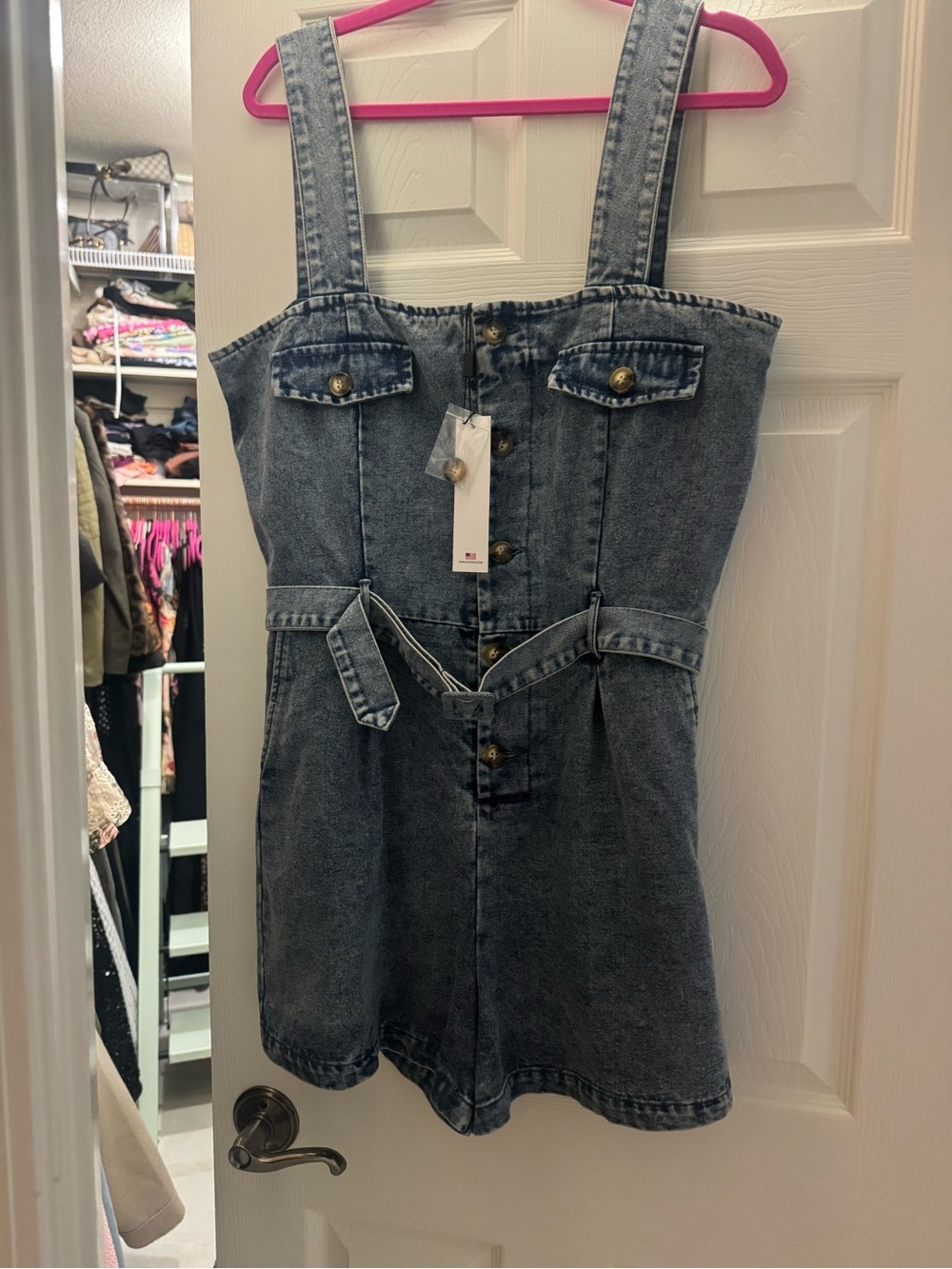 Vigoss Washed Blue Denim Button Romper